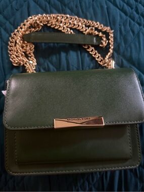 Michael Kors Dark Jade Green Leather Crossbody with Gold Chain